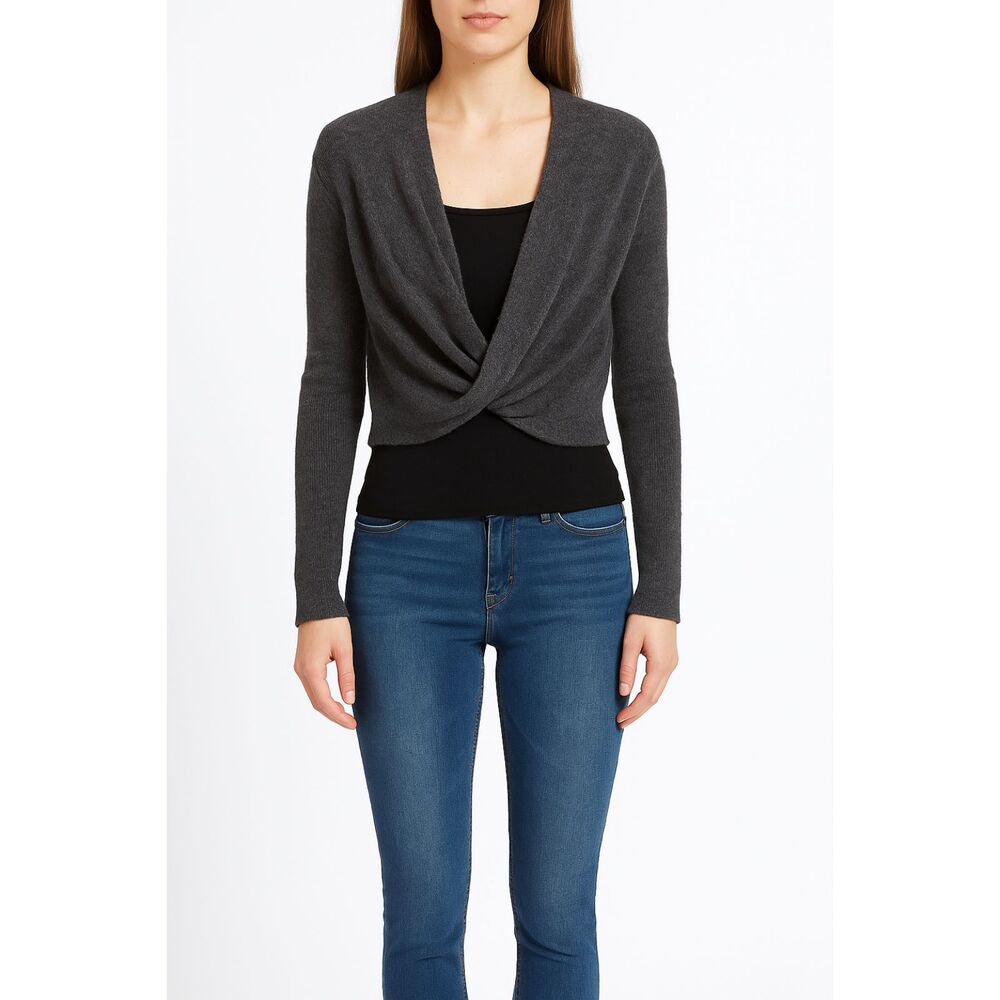 Athleta Grey Wool Cashmere Knot Front Sweater Thumbholes Minimalist XXS